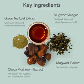 107 ingredients label close-up displaying fermented mugwort vinegar and clean formulation