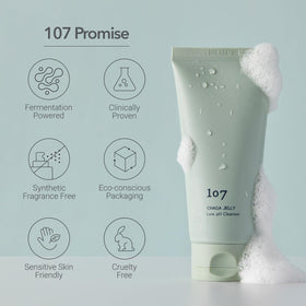 107 product staged in bathroom routine showing calming, sensitive-skin suitability