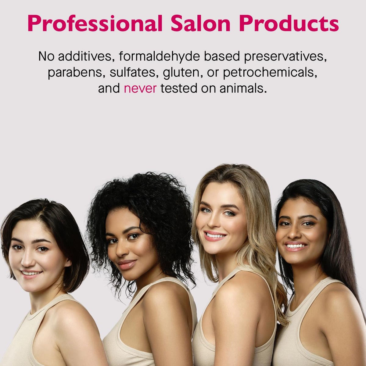12 Benefits placed on bathroom shelf in lifestyle setting suggesting salon results at home