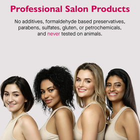 12 Benefits placed on bathroom shelf in lifestyle setting suggesting salon results at home