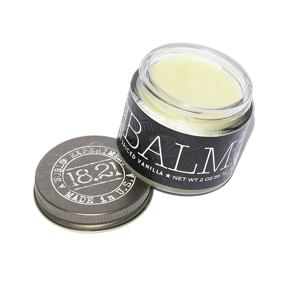18.21 Man Made tin top view showing compact grooming balm and masculine packaging benefit portability