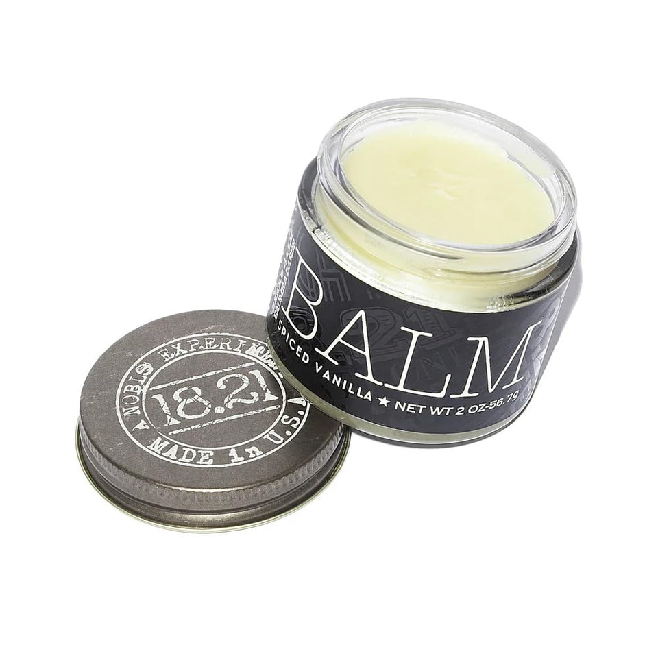 18.21 Man Made tin top view showing compact grooming balm and masculine packaging benefit portability