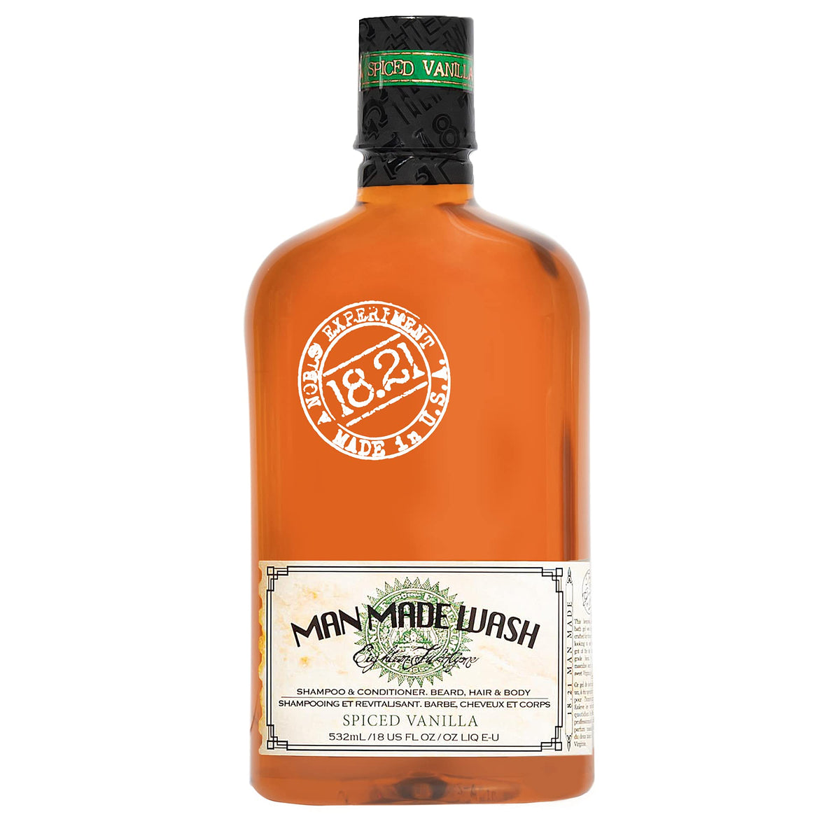 18.21 Man Made front bottle view showing label and masculine packaging, shelf appeal