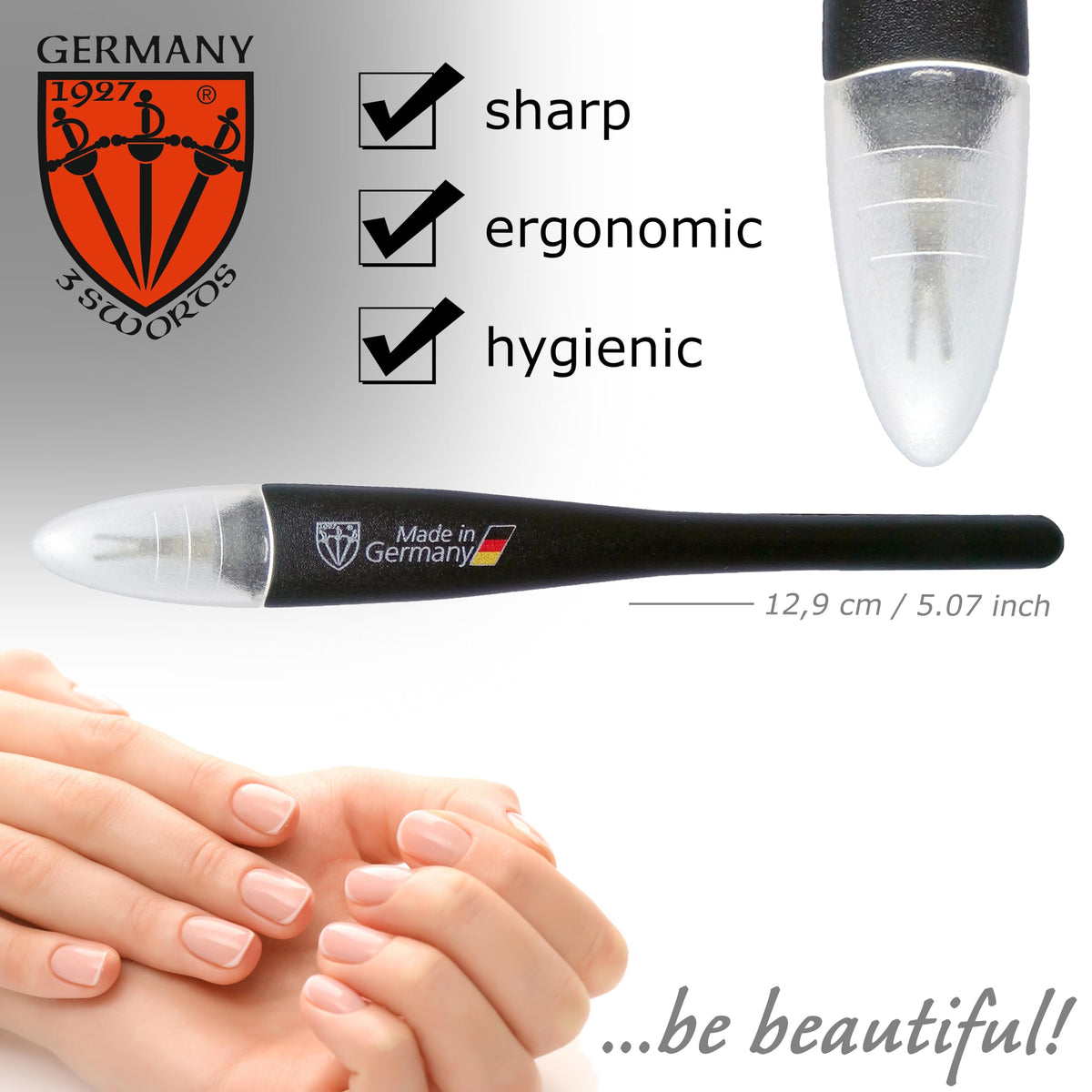 3 Swords Germany tool held in hand during trimming, improving control