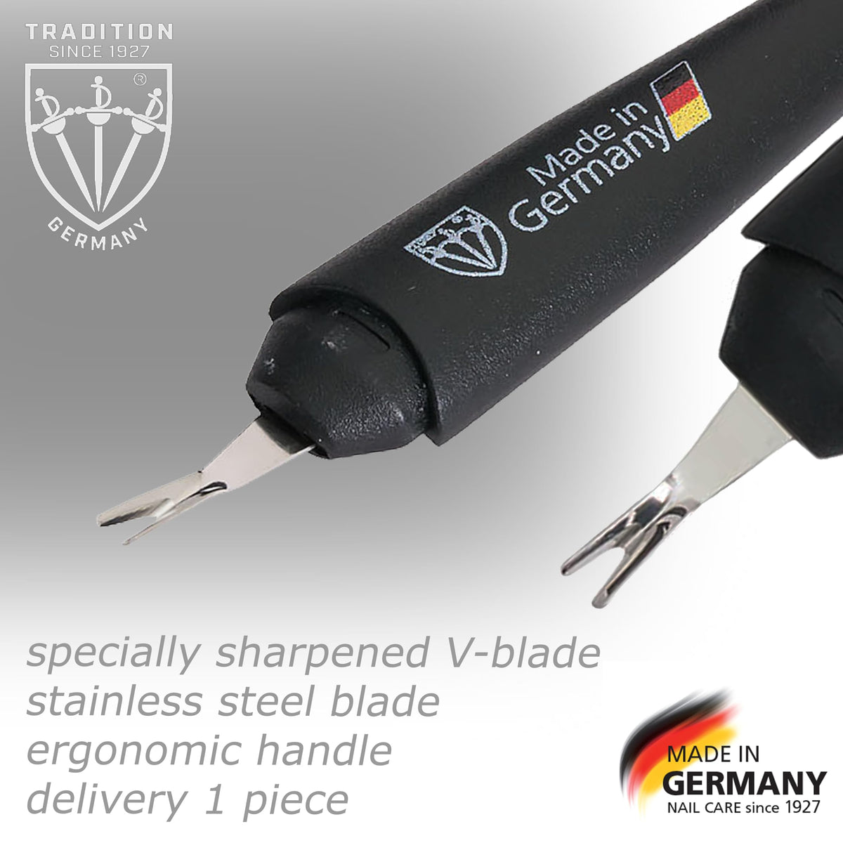 3 Swords Germany cuticle knife stored in hard case, protecting blade on the go