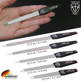 3 Swords Germany nail file in use shaping a fingernail, ergonomic grip improves control