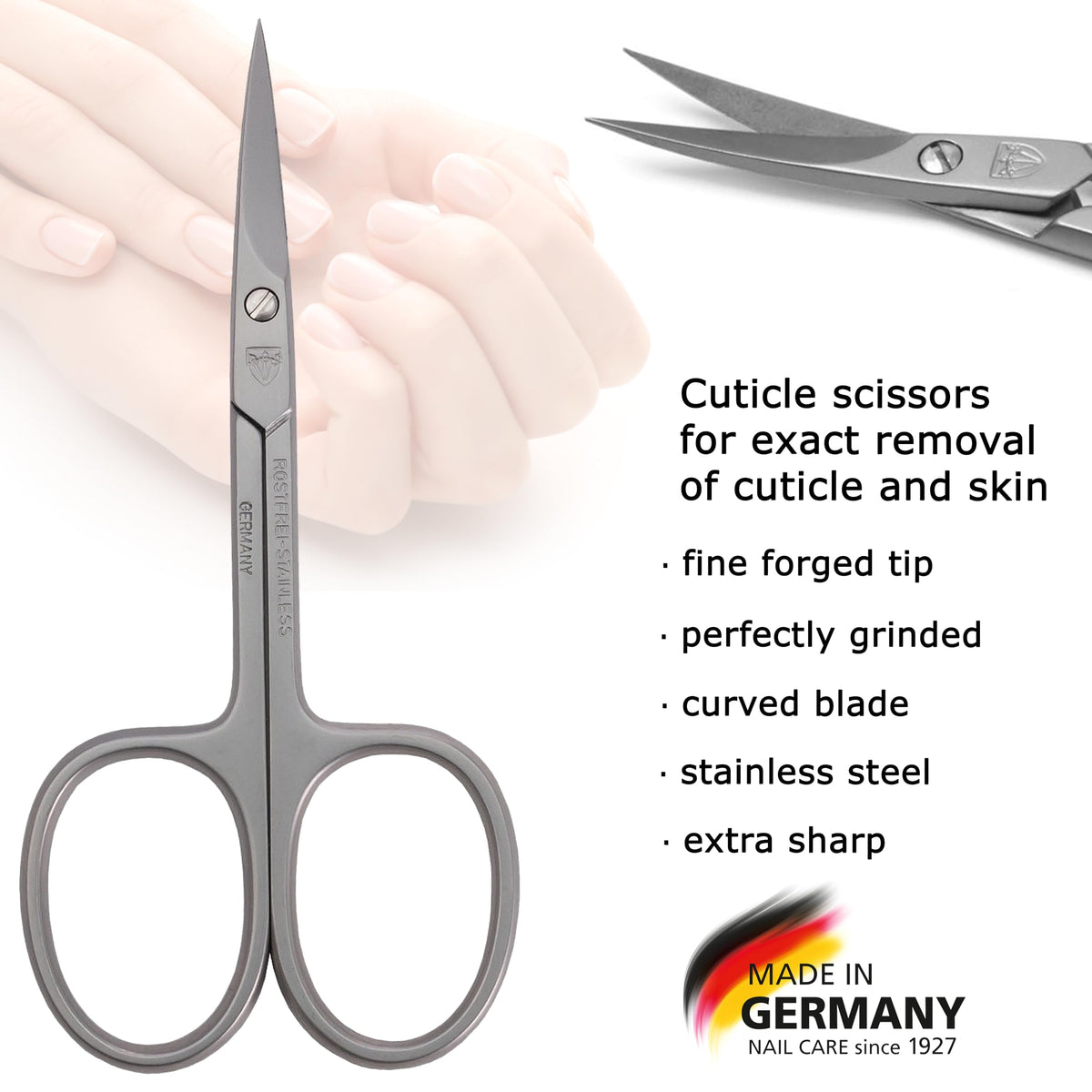 3 Swords Germany close-up of curved blade highlighting precise trimming benefit