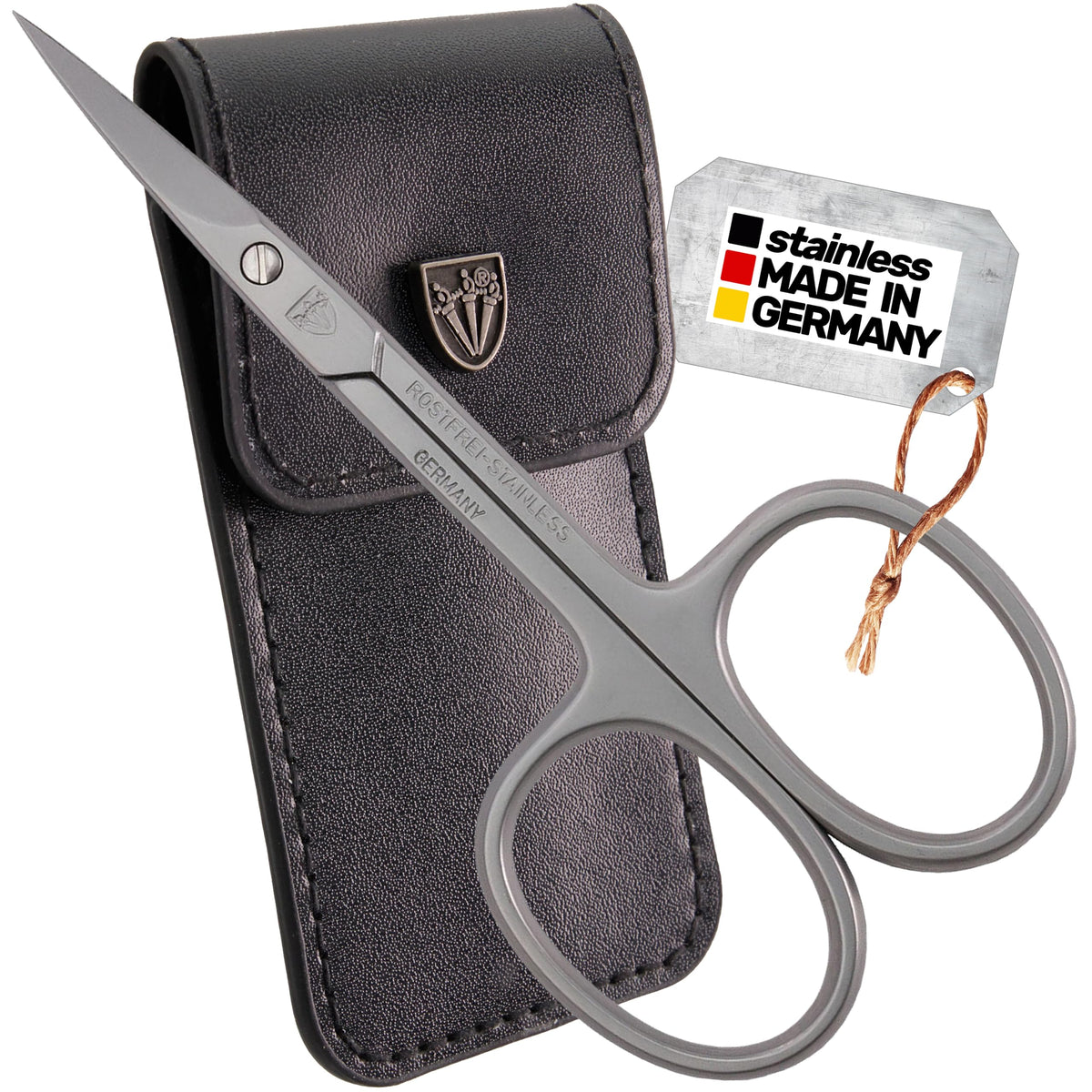 3 Swords Germany scissors front view showing ergonomic handles and case benefit