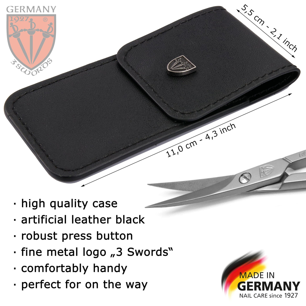 3 Swords Germany scissors resting in protective case emphasizing safe storage benefit