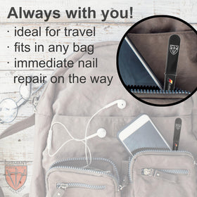 3 Swords Germany file used on a natural nail for quick touch-up and smooth finish