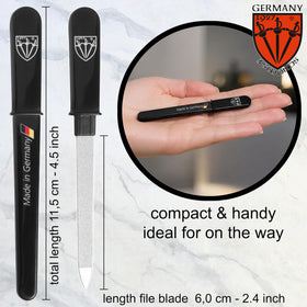 3 Swords Germany file placed inside a purse demonstrating easy travel convenience