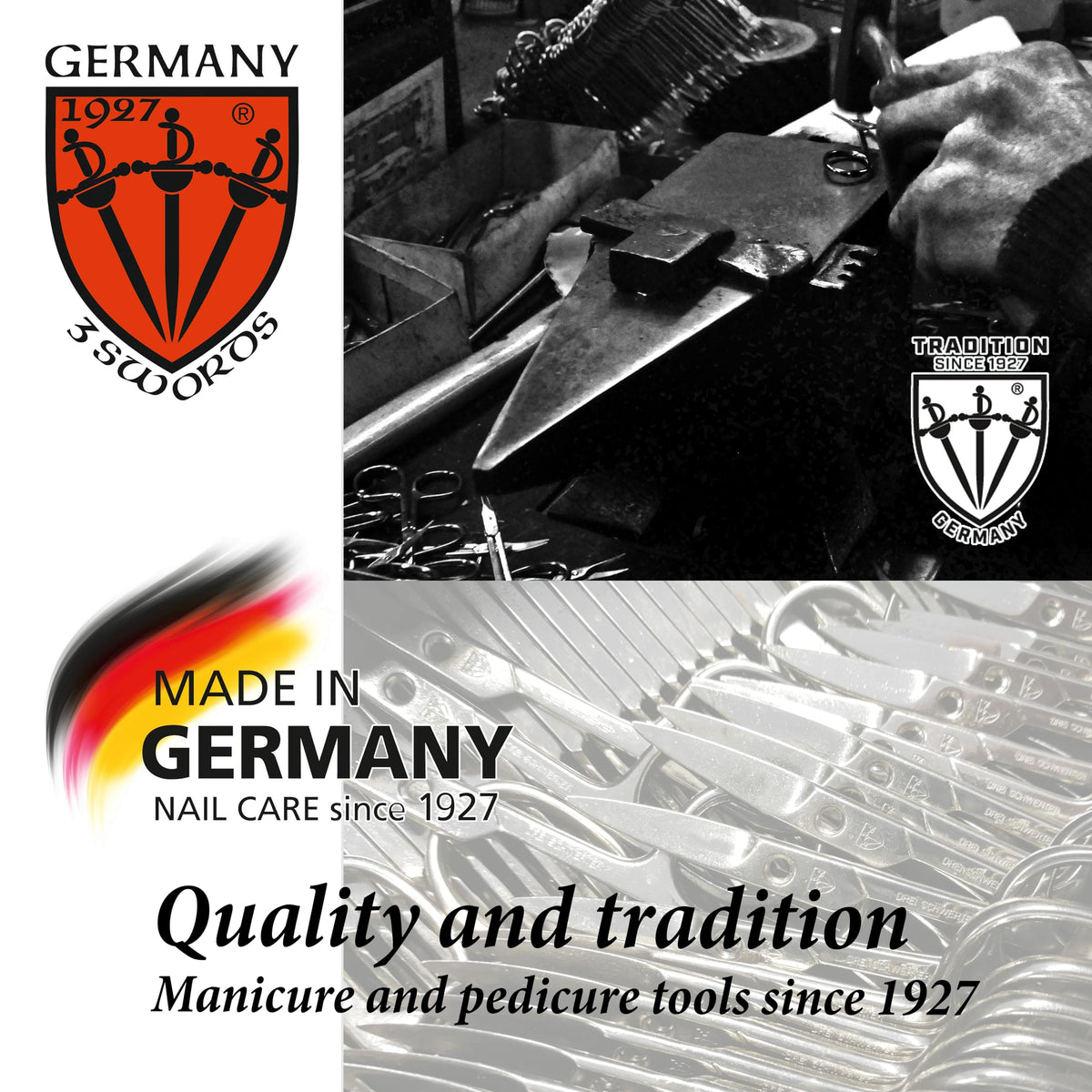 3 Swords Germany scissors used in a manicure scene for clean, neat nail finish
