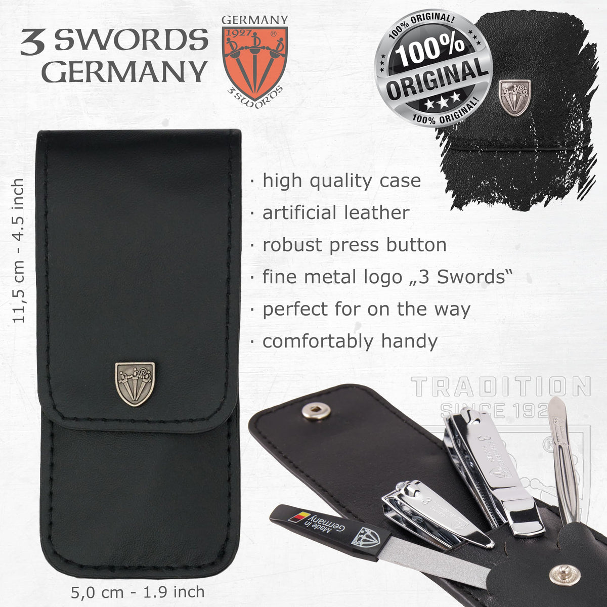 3 Swords synthetic leather case open with tools inside for protected storage