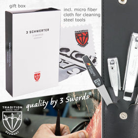 3 Swords grooming kit in travel bag conveying compact convenience on trips