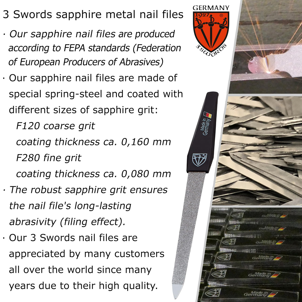 3 Swords Germany Made in Solingen label on packaging, German craftsmanship and quality