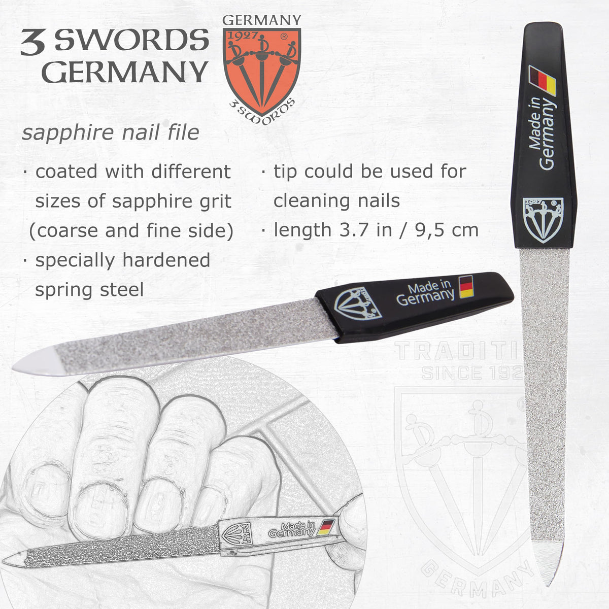 3 Swords tweezers detail highlighting sharp tip for accurate hair removal