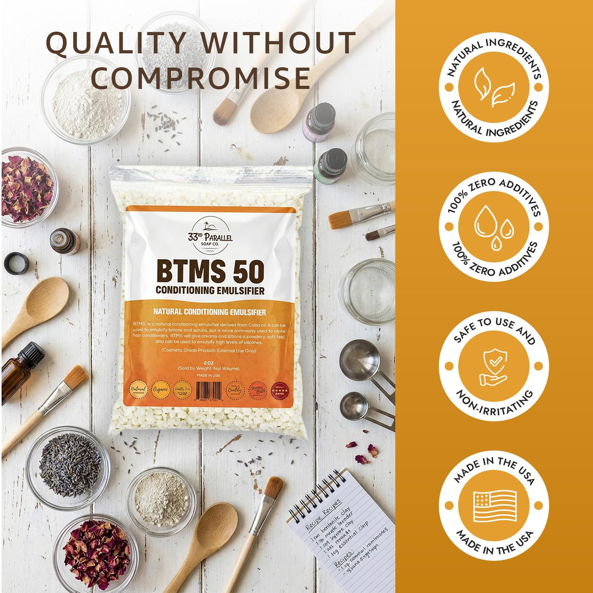 33RD PARALLEL BTMS-50 label close-up showing ingredient clarity and purity benefit