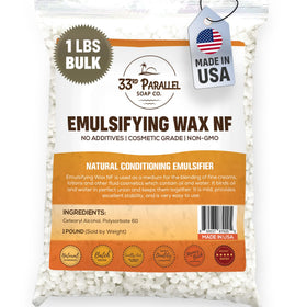 33RD PARALLEL SOAP CO. front packaging of 1 lb emulsifying wax showing resealable pouch and brand