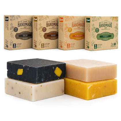 360Feel front packaging showing all four masculine soap bars and gift-ready appeal