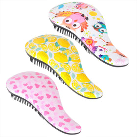 79STYLE front view of lemon 3pcs detangler brush set showing compact design and colors