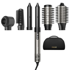 7MAGIC front view of silver multi hair styler showing sleek body and portability benefits