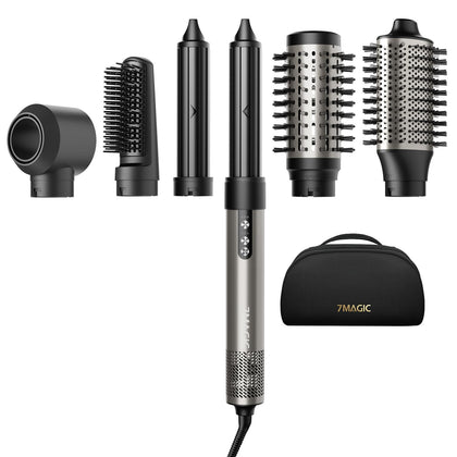 7MAGIC front view of silver multi hair styler showing sleek body and portability benefits