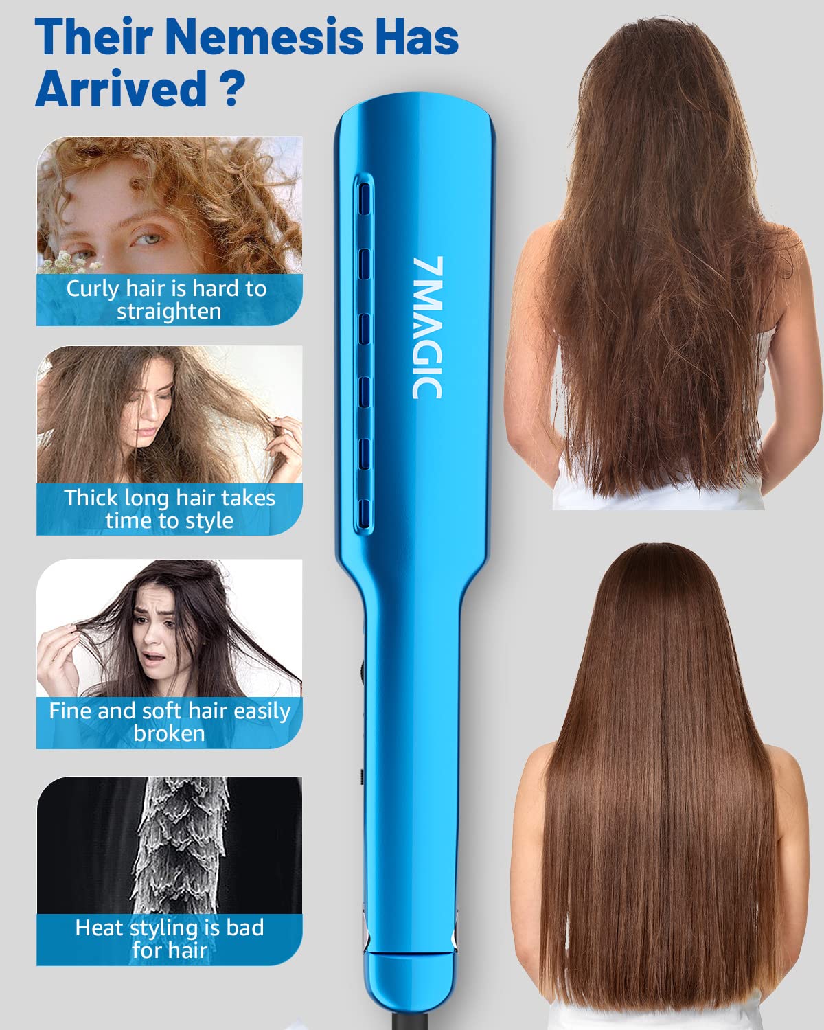 7MAGIC in-hand size comparison illustrating the 1.7 inch plate width for thick hair coverage
