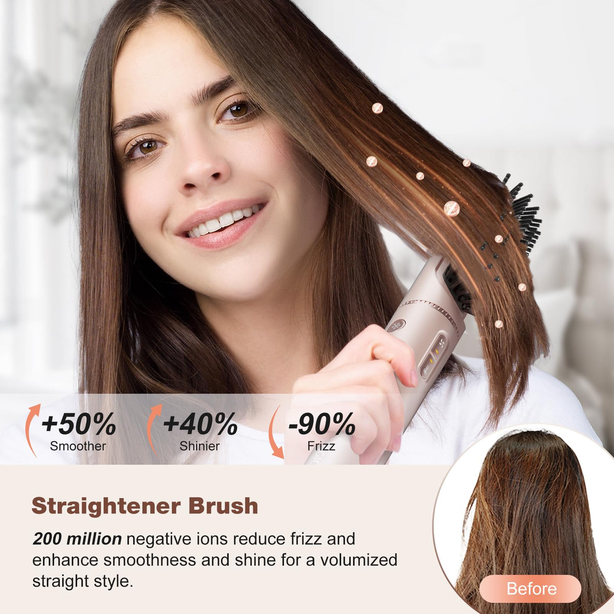7MAGIC styling in use smoothing hair to reduce frizz and add shine benefit