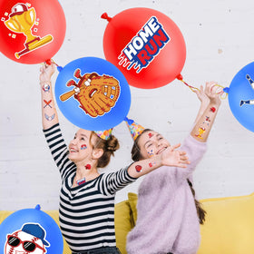 91BALLOONS close-up of printed baseball icons on balloon highlighting durable latex and bold graphics