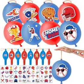 91BALLOONS front packaging showing 24 baseball punch balloons and 48 tattoos for fast party setup