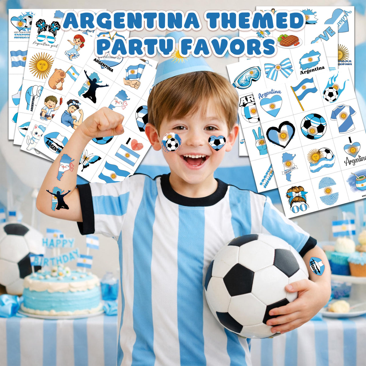 91TATTOOS close-up of a full sheet showing colorful Argentina soccer and mascot designs