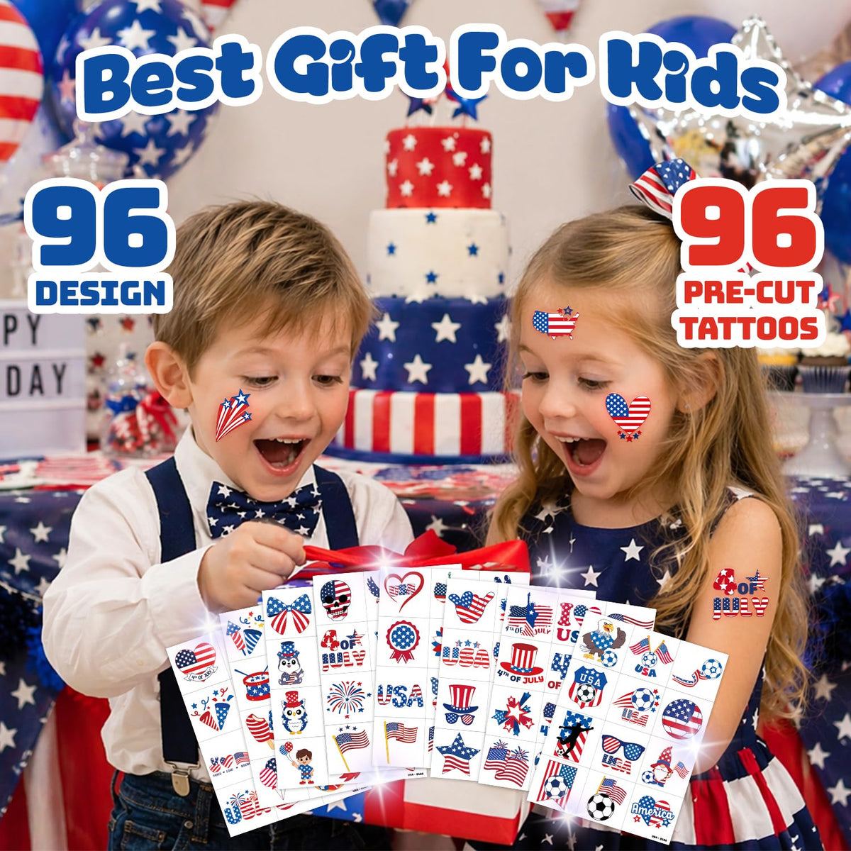 91TATTOOS face tattoo on smiling kid showing fun patriotic look for parties