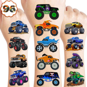 91TATTOOS front pack showing 120 monster truck tattoos for parties