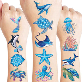 91TATTOOS front packaging showing 96 ocean animal tattoos for easy party favors