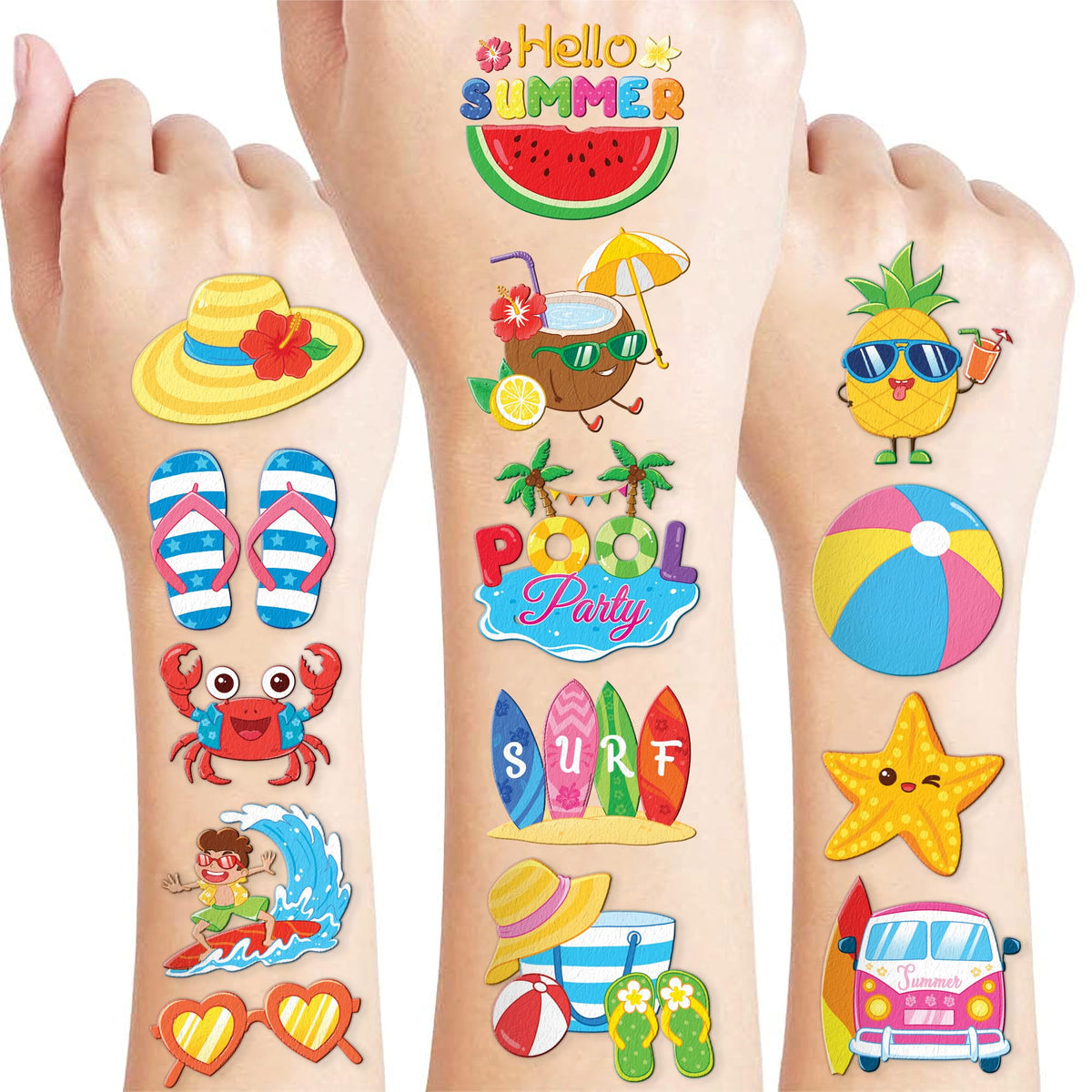 91TATTOOS front packaging showing 96 summer tattoo set and bright designs