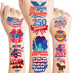91TATTOOS front packaging showing 120 pre-cut patriotic tattoos and benefit of bulk sharing
