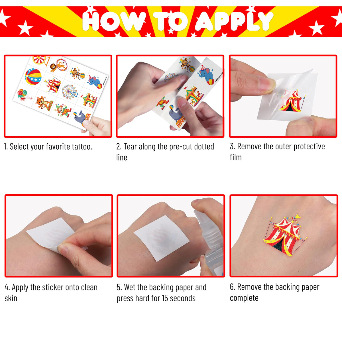 91TATTOOS assorted tattoos inside a goodie bag showing party-ready convenience