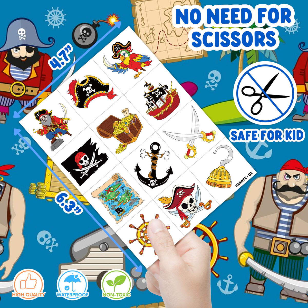 91TATTOOS child wearing pirate tattoo with joyful expression for party-ready fun benefit