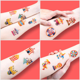 91TATTOOS kids at a birthday party wearing tattoos showing playful decoration