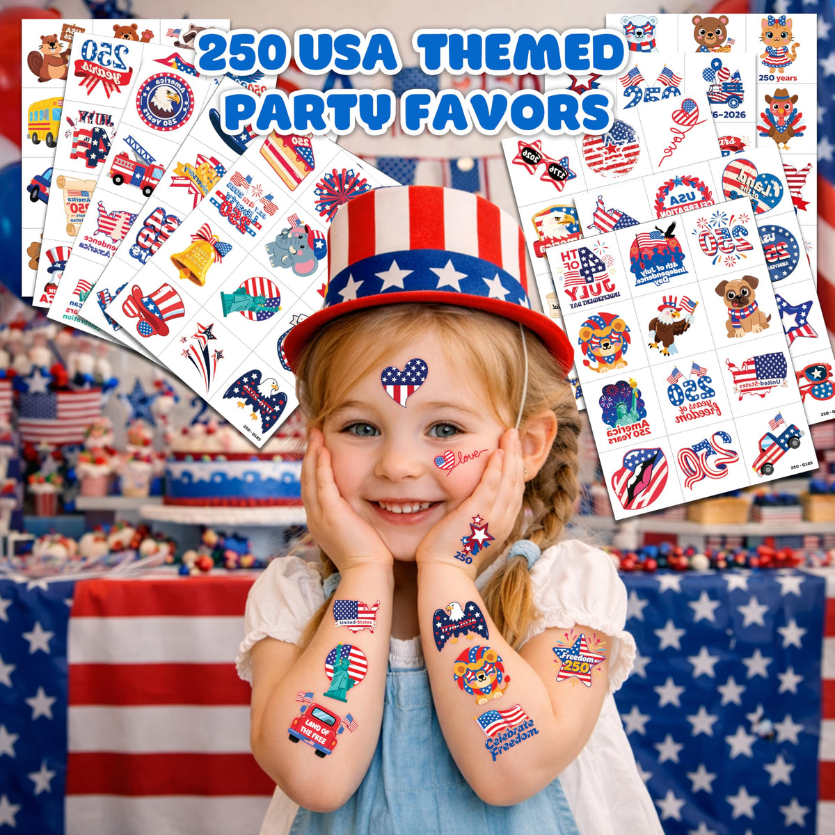 91TATTOOS close-up sheet with colorful flag and eagle designs for clear visual detail