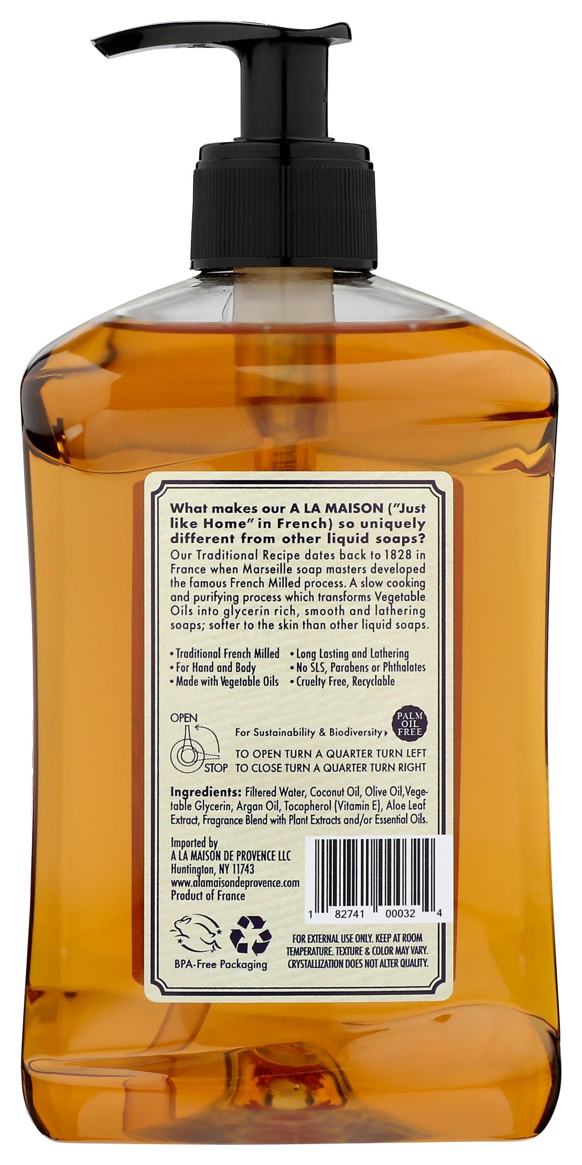 A LA MAISON close-up label highlighting French heritage and ingredient clarity