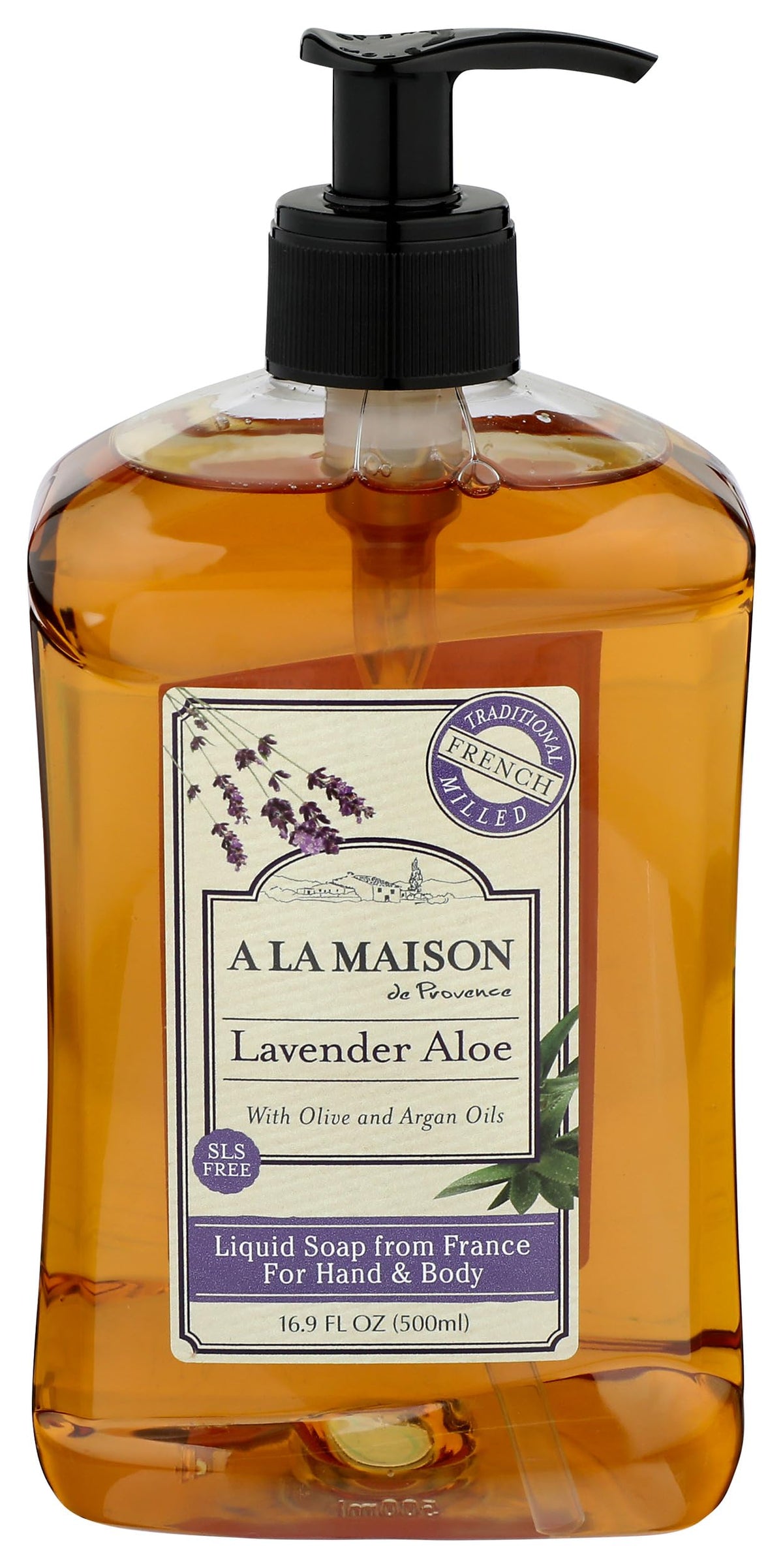A LA MAISON front bottle view showing lavender aloe scent and gentle benefit