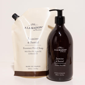 A LA MAISON pouch with recycling icon highlighting recyclable packaging