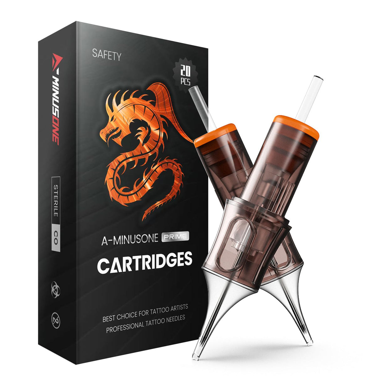 A-minusone front packaging showing 20 sterilized cartridges and professional readiness