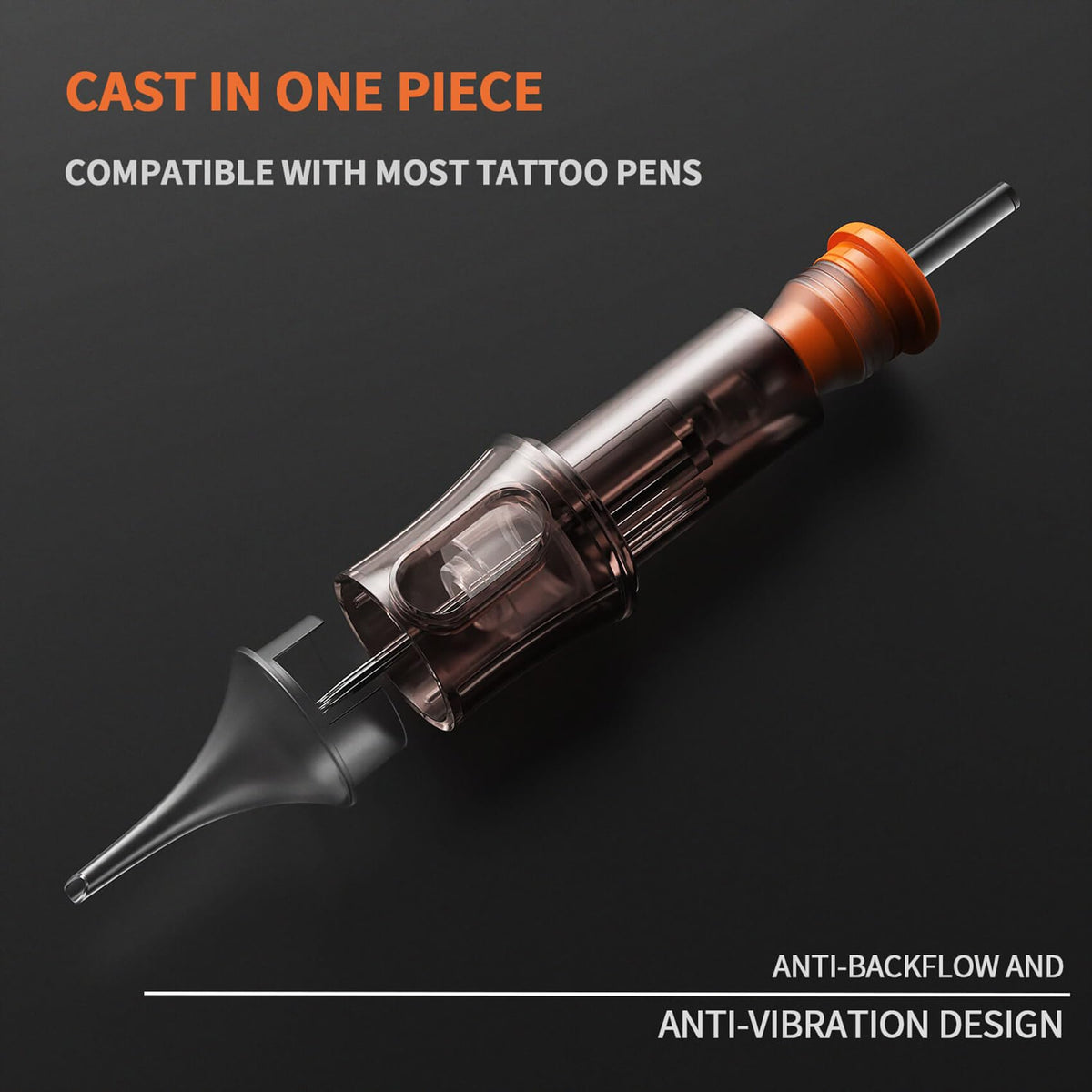 A-minusone cartridge mounted on a rotary tattoo pen demonstrating in-use stability benefit
