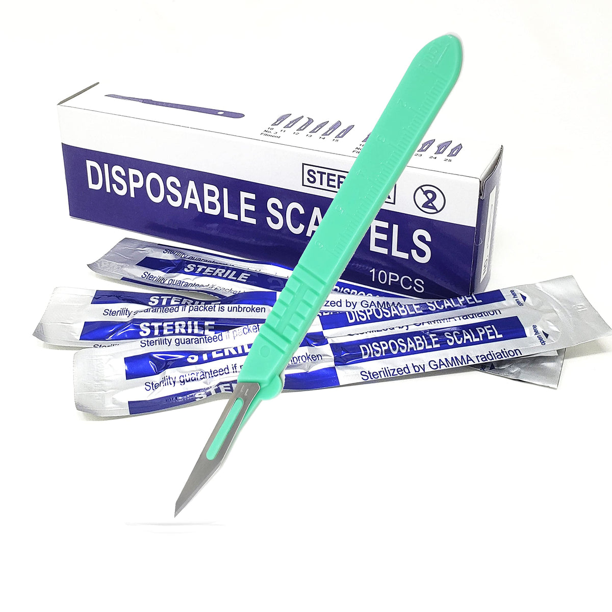 A2Z SCILAB front packaging box showing ten individually sealed scalpels for easy storage