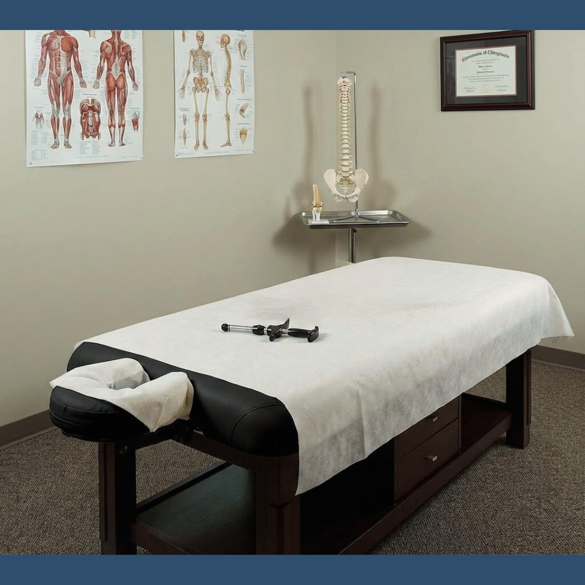 A&A sheet on massage table in use demonstrating hygienic protection