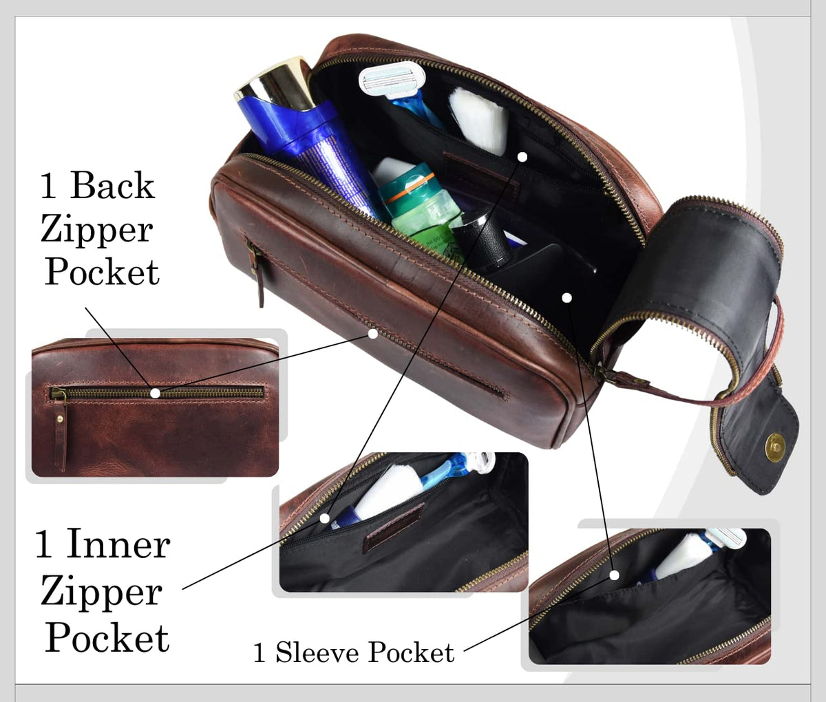 AARON LEATHER GOODS metal studs on bottom protecting bag from scuffs and wear