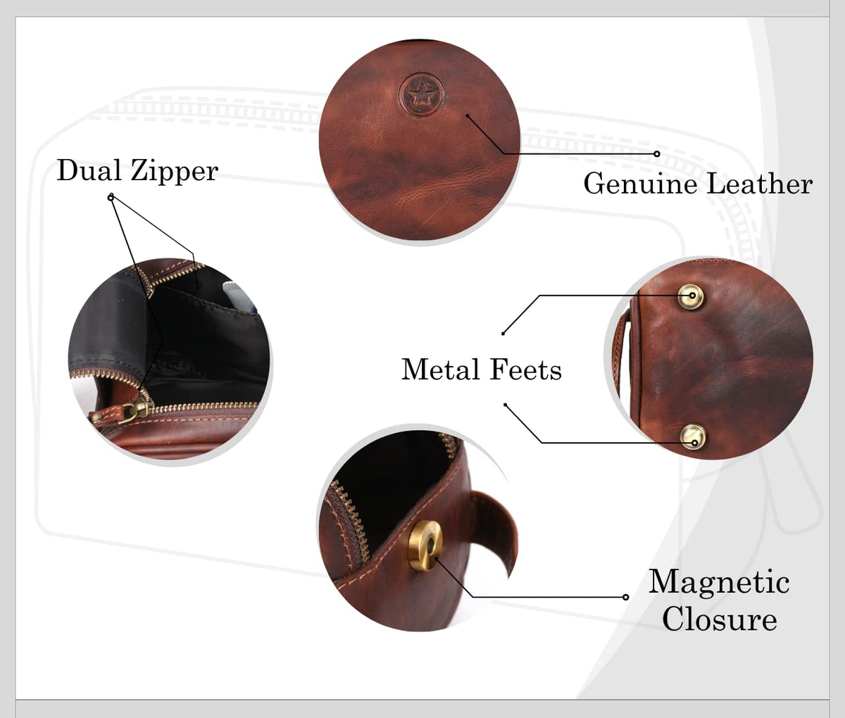 AARON LEATHER GOODS close-up of buffalo leather grain showing durable texture