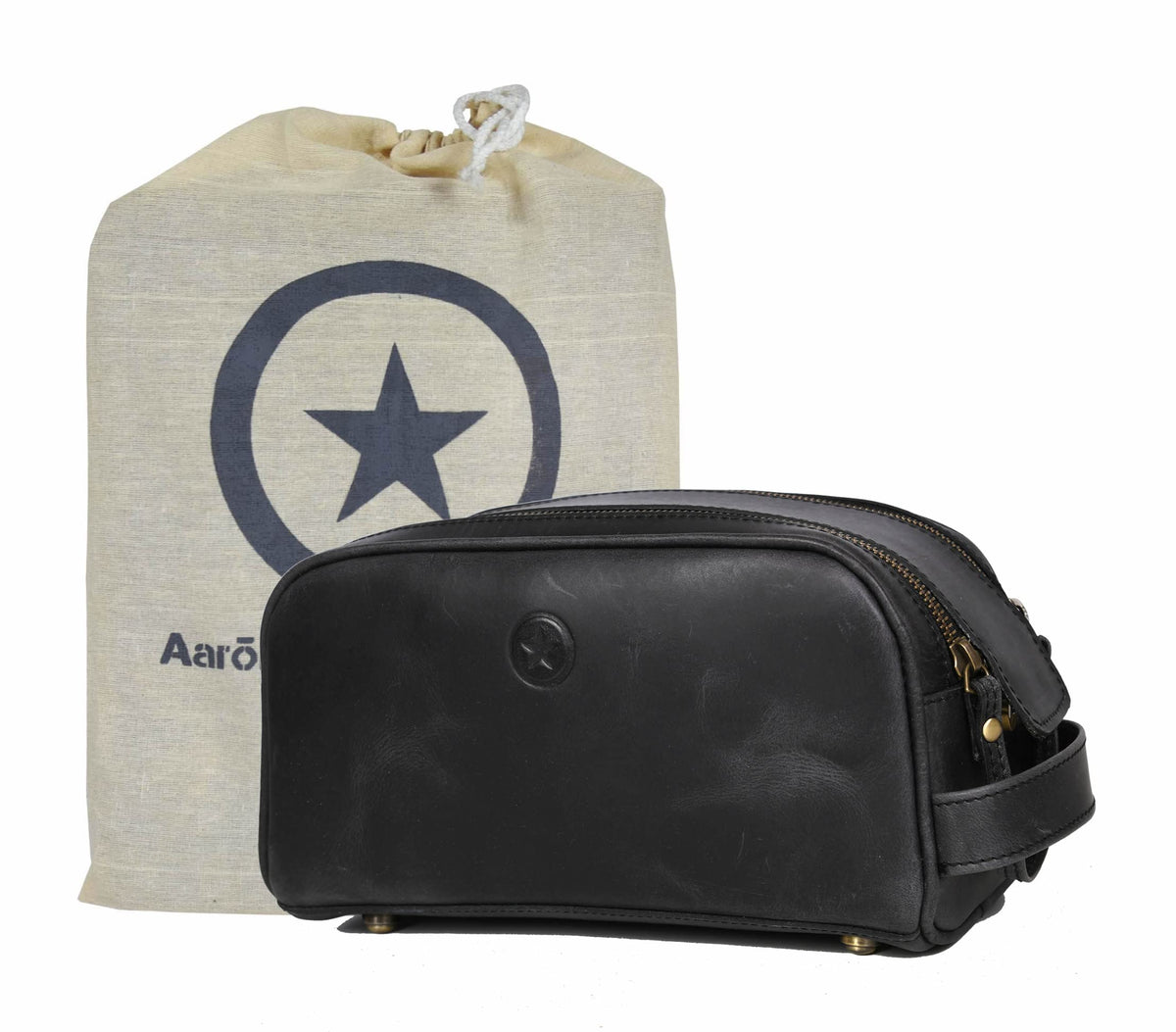 AARON LEATHER GOODS front pouch view shows sleek design and organized travel benefit
